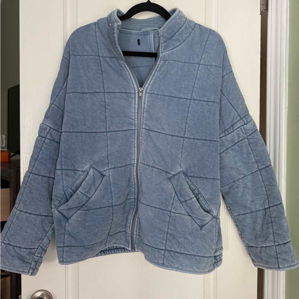 Free People inspired Blue Quilted Zip-Up Jacket